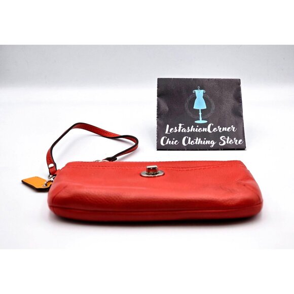Coach Women's Red Pebble Leather Park Wristlet Clutch Turn Lock Purse 365 - Picture 10 of 13